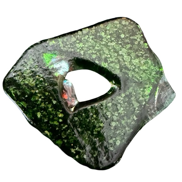 Dichroic Glass Vintage Shimmer Metallic Pendant w/ Necklace Green Blue Amber - Picture 4 of 4